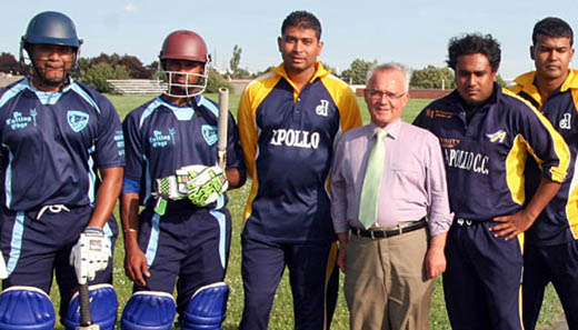 Pantalone is flanked by local cricketers as he makes the announcement in West Toronto. (Pictures by The Sri Lanka Reporter)