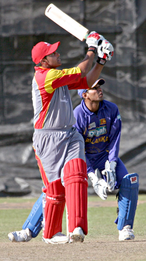 Rizwan Cheema is seen here smashing a six into the grandstand at King City during match against Sri Lanka in October 2008. Cheema humbled England scoring 93 off 71 balls.