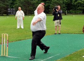 Toronto’s mayor and sports enthusiast Rob Ford attended the annual CIMA Mayor’s Cricket Cup. The mayor is seen here bowling at Sunnybrook Park, with his brother and city councilor Doug Ford on the left. Ford is an avid sports fan coaching a West Toronto football team for years. (Pictures by Wimal Elawela)