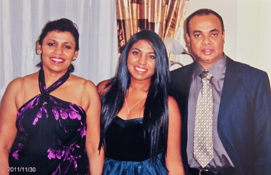 Jayantha Wijeratne, right, and his daughter, Eleesha, centre were killed in the crash Antonette Wijeratne, left, is in stable but critical condition. 