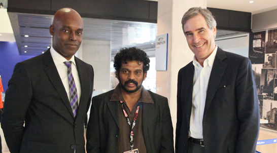Cameron Bailey, TIFF Artistic Director (left) with Asoka Handagama, Director of Him, Here, After (centre) and Micheal Ignatieff, Senior Fellow at the Munk School of Global Affairs attend a public screening of the film. (Picture by Mahesh Abeyewardene)