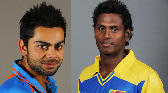 India's Virat Kohli and Sri Lanka's Angelo Matthews. India's Virat Kohli and Sri Lanka's Angelo Matthews.
