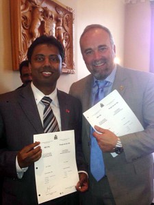 Neethan Shan with PC MPP Todd Smith who introduced the private members bill.