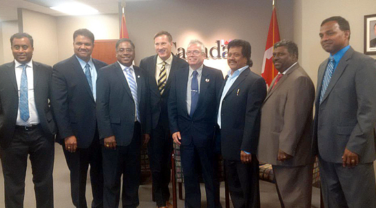 Minister of State for Small Business and Tourism Maxim Bernier and MP Corneliu Chisu meeting with Canadian Tamils' Chamber of Commerce (CTCC).