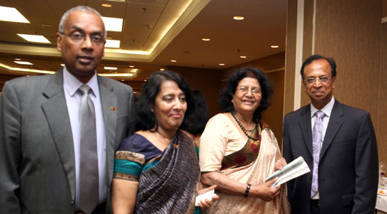 High Commissioner Chitranganee Wagiswara and her husband, Lanka Reporter feature columnist Malkanthie Abeyewardene with Professor Chelva.