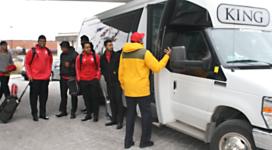 Canadian cricket team departs to the airport at Hilton Garden Inn Mississauga. (Picture by Srinath Wijeratne for lankareporter.com)