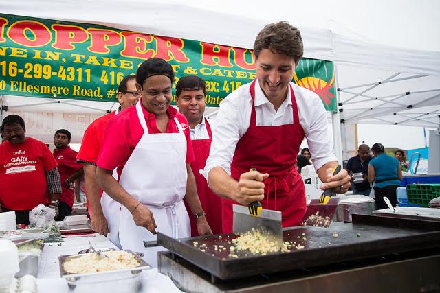 Liberal leader Justin Trudeau makes kothu roti at Tamil Fest in Scarborough. (LPC)