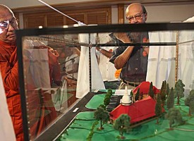 A model of the new monastic residency is unveiled. (Pictures by Mahesh Abeyewardene)