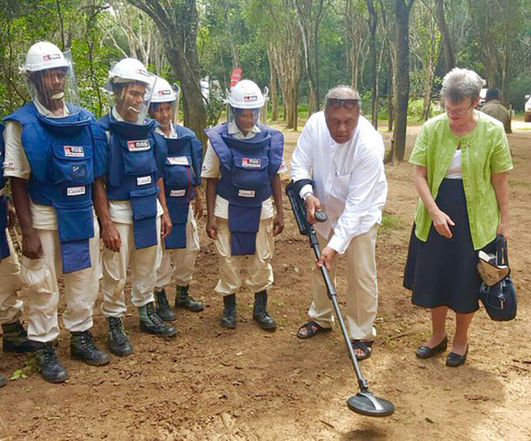 Mangala Samaraweera Shelley Whiting Canadian High Commisioner on a demining field visit to Mannar last December.