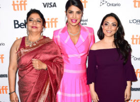 (L-R) Madhu Chopra, Priyanka Chopra, and Pakhi Tyrewala attend the 'Pahuna: The Little Visitors' premiere during the 2017 Toronto International Film Festival at Scotiabank Theatre in Toronto, Canada. (Photo by Emma McIntyre/Getty Images)